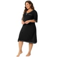 thumbnail image 3 of DARING DIVA Women's Plus Size Short Sleeve V Neck Nightgowns 1X Black, 3 of 6
