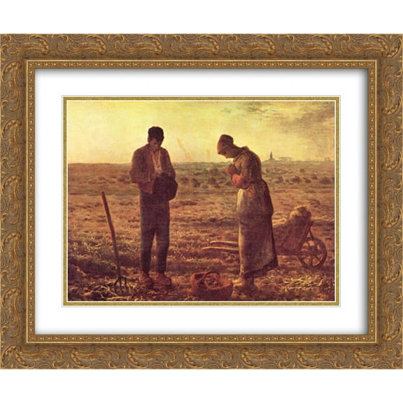 The Angelus, c.1859 2x Matted 15x13 Gold Ornate Framed Art Print by Jean Francois Millet