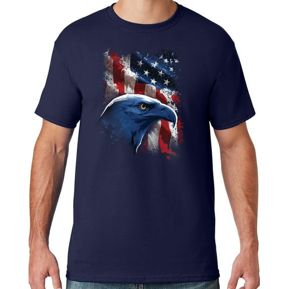 Mens American Icon Patriotic Eagle T-shirt, XL Navy Blue