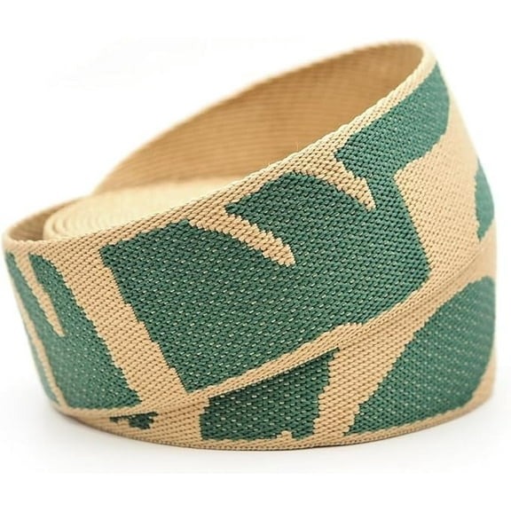 1.5 Inches Cotton Poly Webbing Strap, Nature Leaf Pattern Heavy Webbing for Arts and Crafts, Bag Strap (Green Tan x 5 Yards)