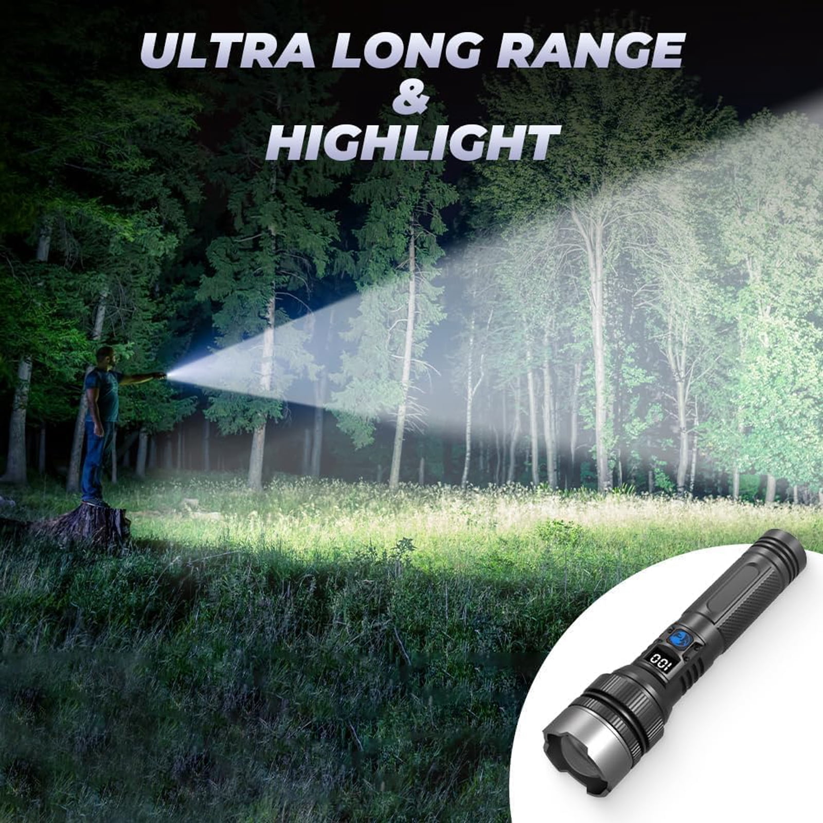 Powerful Flashlight 150000 Lumens, USB Rechargeable Waterproof Flashlight Xhp70.2, Super Bright Strong High Lumens LED Mini Flash Light, Zoomable Torch with 5 Modes
