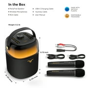 Karaoke Machine with Two Wireless Microphones, Portable Bluetooth Karaoke Speaker for Adults Kids, PA System Set with Bass/Treble Mode, 360° Degree Party Lights, Support FM/AUX/USB/6.35mm for Home TV