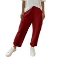 thumbnail image 3 of Kelon Women's Cotton Linen Pants Elastic Waisted Casual Palazzo Straight Leg Pants Summer Beach Trouser XL, 3 of 9