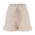 thumbnail image 7 of Womens Shorts Casual Elastic High Waist Ruffle Floral Print Comfy Summer Beach Lounge Pocket Bermuda Cargo Board Gym Khaki Bottoms Sizes 3XL, 7 of 7