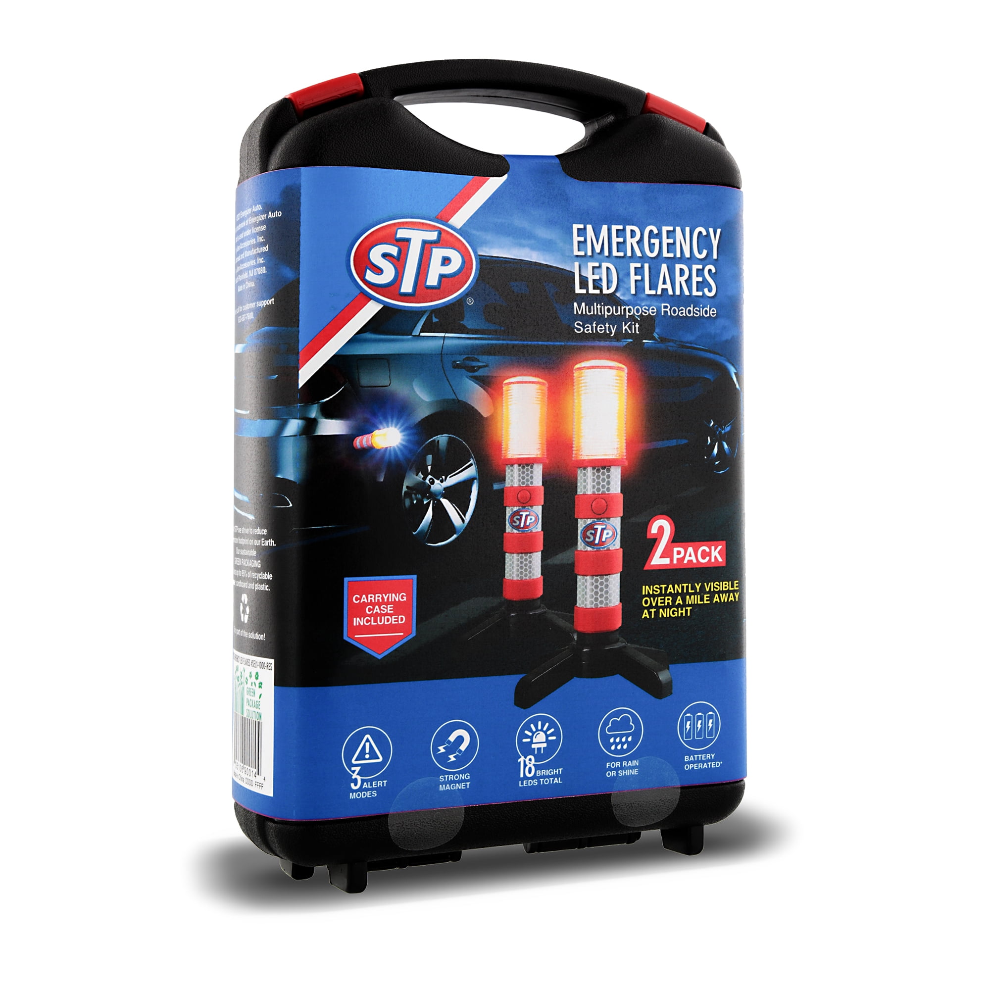 STP Emergency LED Road Flares, 3 Separate Lighting Modes, Battery