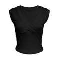thumbnail image 4 of SNKSDGM Women Wrap V Neck Cap Sleeve Crop Tank Tops, Slim Solid Casual Summer Sleeveless Camisole Tees Black M, 4 of 4