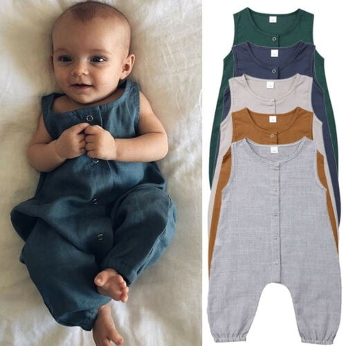 Kids Newborn Baby Boy Girl Cotton Romper Bodysuit Jumpsuit Linen Clothes  Outfit 