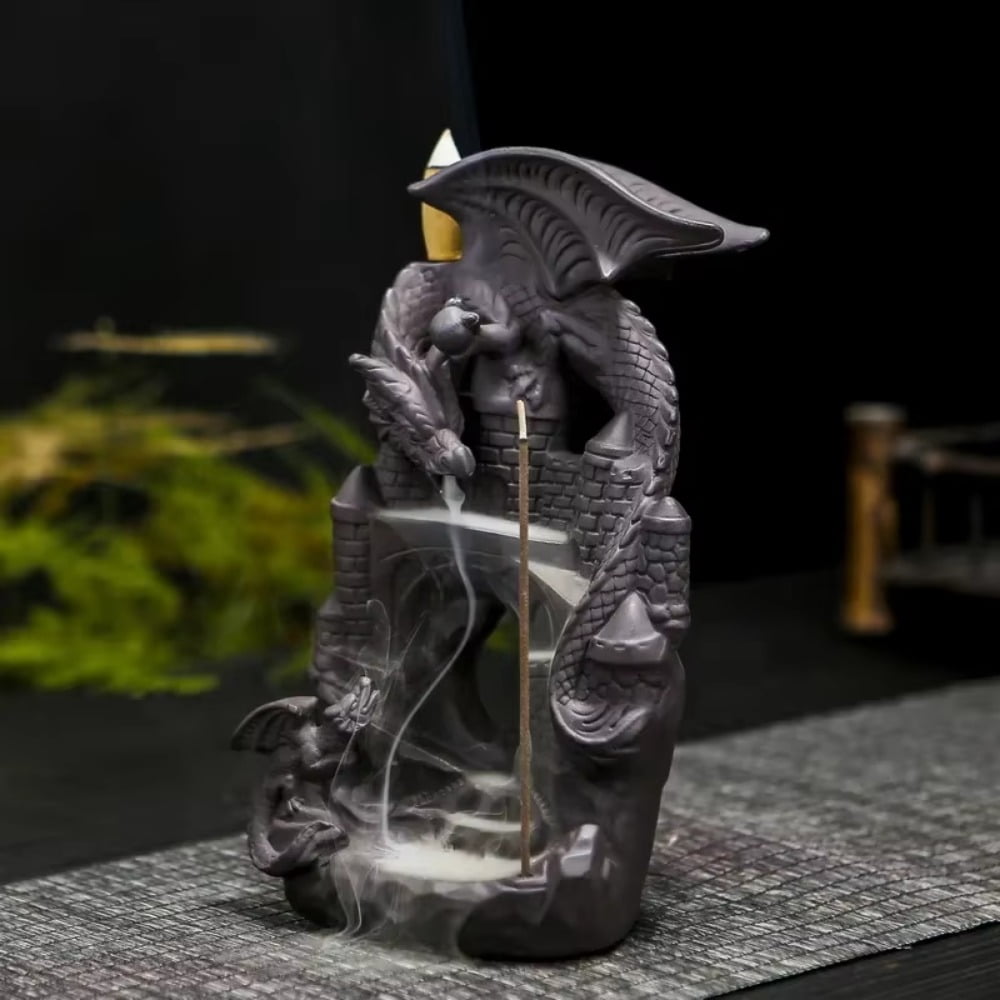 1pc Purple Clay Pterosaur Castle Backflow Incense Burner Incense Stick Holder Home Decor (Without Incense)