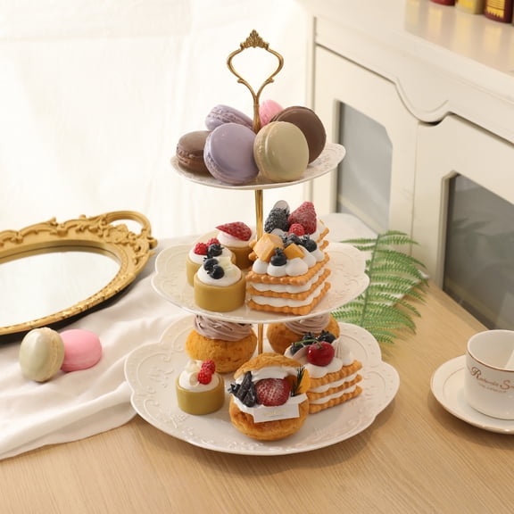 PinkSheep 2Pcs 3 Tier Plastic Cake Display Stand Dessert Serving Tray Stand for Party Birthday