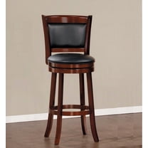 1-Piece Swivel Bar Chair - Solid Wood with Dark Cherry Finish and Black Faux Leather Upholstery