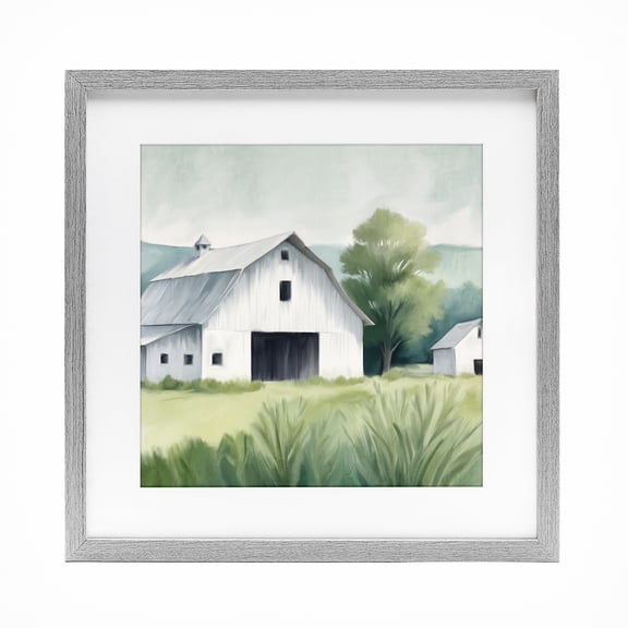 Stupell Industries Farm Home White Barn Gray Framed Print Under Glass, design by Kim Allen