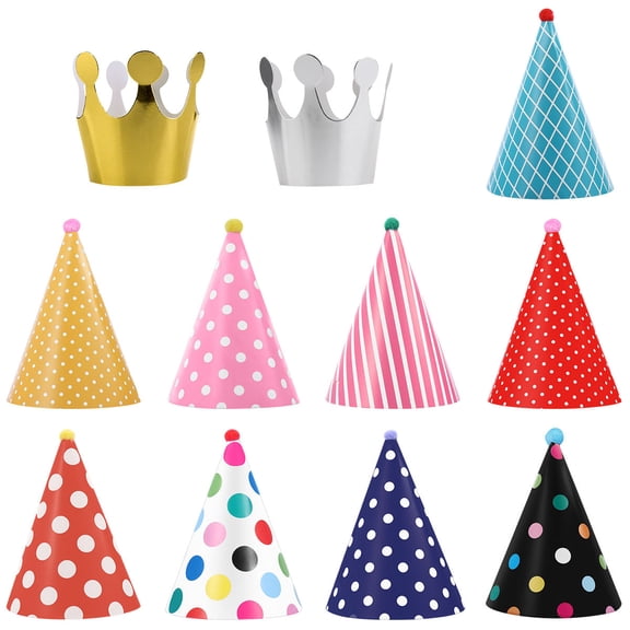 FOLOYORI 11Pcs Cake Birthday Party Cone Hats Assorted Color Paper for Boys Girls Adults Decor