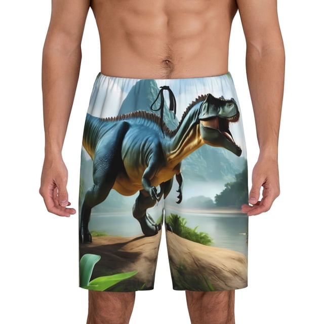 Fotbe Lake Forest Dinosaur A Pantalones Cortos de Pijama para Hombre, Ropa de Dormir, Pantalones de Pijama Cortos para Hombre-Small