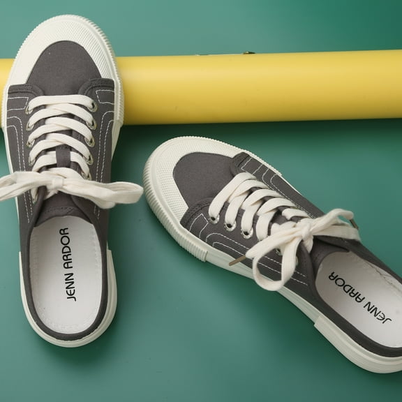 JENN ARDOR Women's Canvas Platform Shoes Slip On Mules Slippers Low Top Fashion Sneakers Comfortable Lace Up Backless Flats