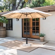 Crestlive Products Patio Umbrella Base 45lbs, Concrete with Cobblestone Decor Heavy Duty Square Stand for Deck Poolside Yard (Cobblestone)