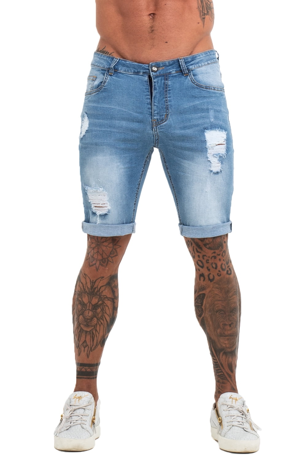 white ripped denim shorts mens