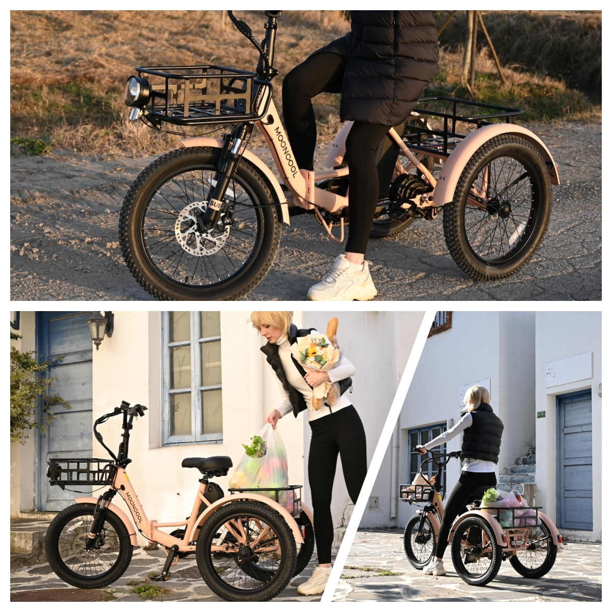 Lilypelle  Folding Electric Tricycle for Adults, Peak 1000W Motor 48V Foldable Ebike Electric Trike, 20" Fat Tire 3 Wheel Electric Bicycle with Front & Rear Baskets & Pet Carrier