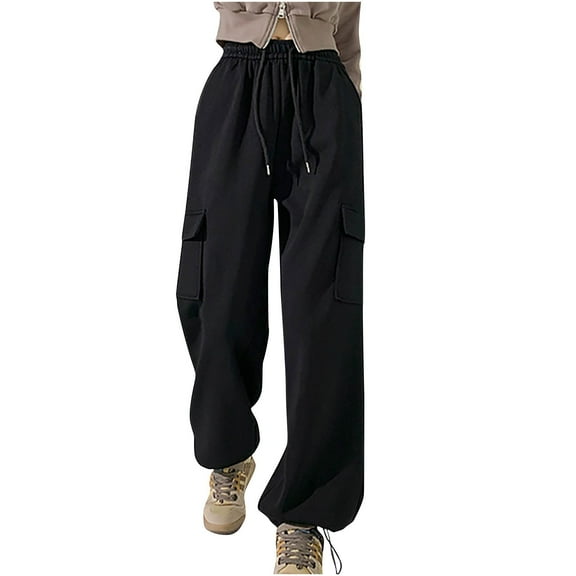 Kmdttou Cargo Pants Women Baggy Plus Size Solid Color Fashion Casual Loose Broad Leg Full Length Pants