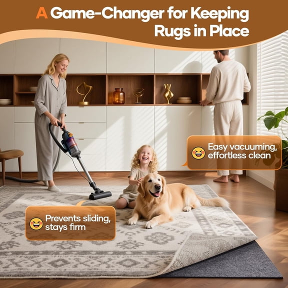 Non Slip Cushioned Rug Pad Gripper 5 x 7 Ft, Felt and Silicone Backing, Carpet Liner for Hardwood Floors and Finishes, Under Area Rugs Anti Skid Mat, Keep Rugs Safe and in Place, 1/4 inch Thick