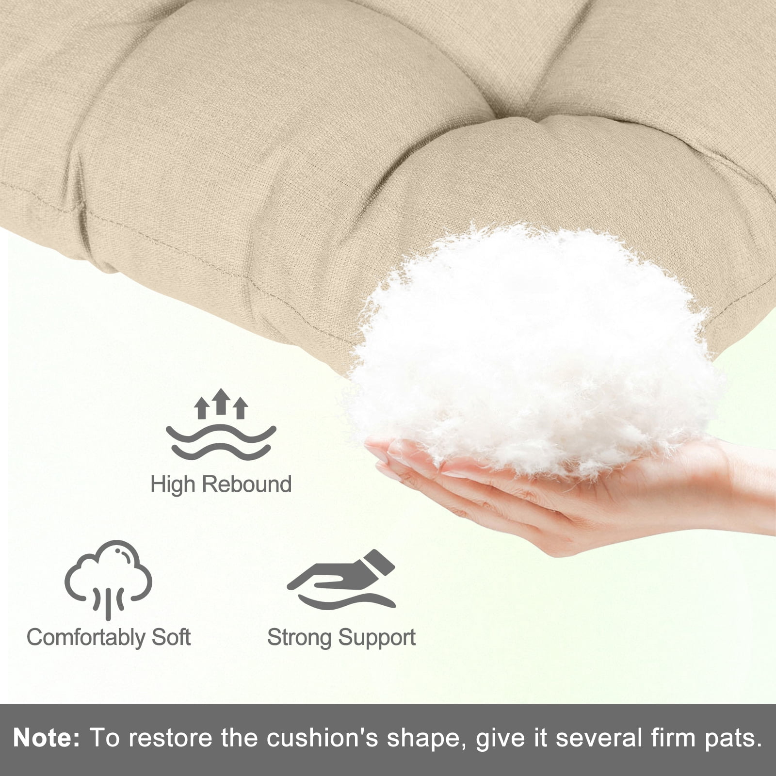 BPS Outdoor Patio Rocking Chair Cushion, Water- & Fade-Resistant High Back Cushions, Tufted Pads with Ties, Set of 2, Light Brown