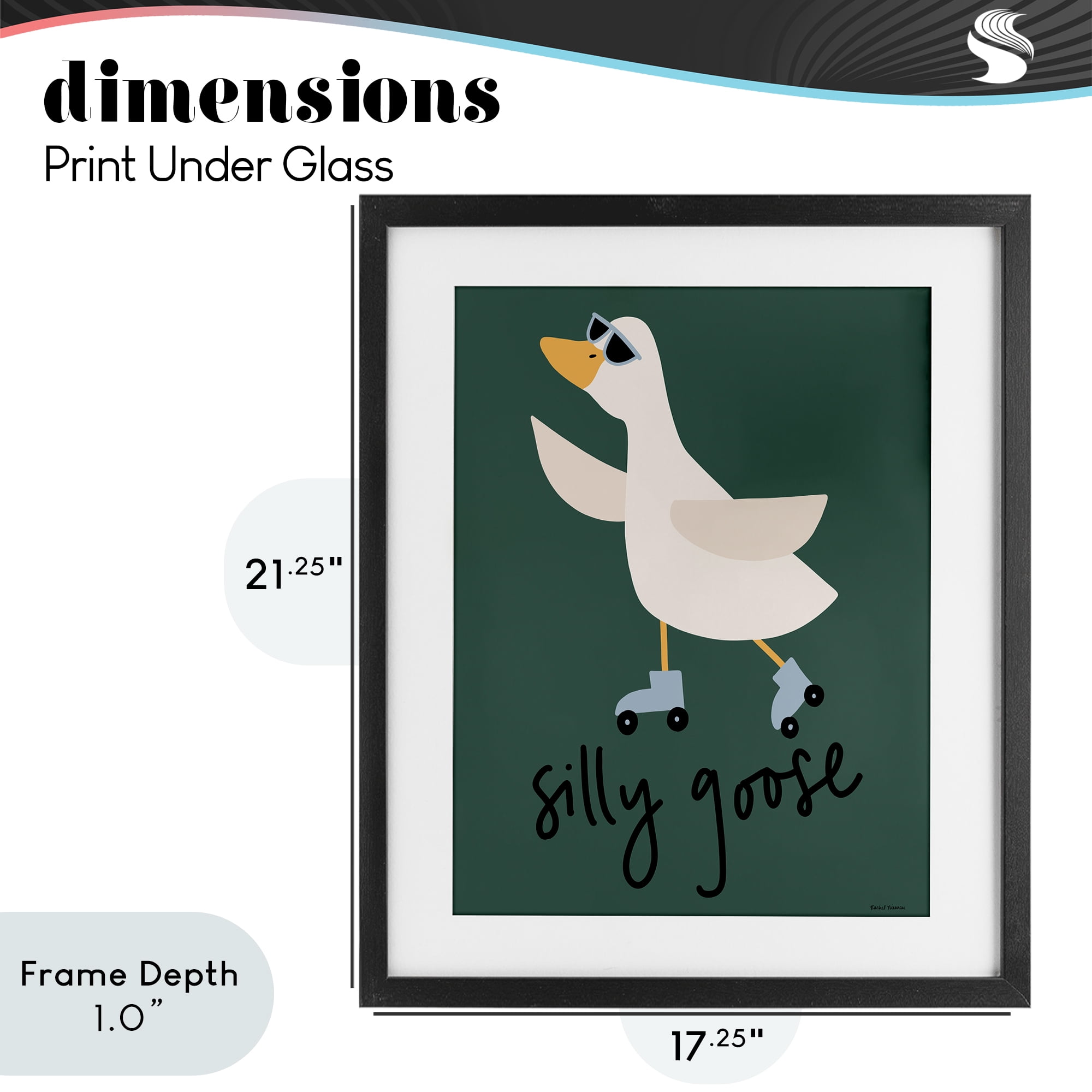 Stupell Industries Silly Goose on Skates Black Framed Print Under Glass, design by Rachel Nieman