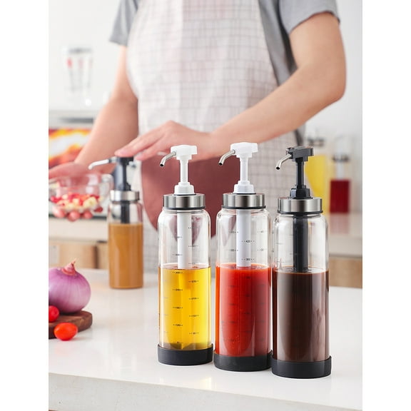500 Ml Sauce Squeeze Bottles Pump Dispenser Mustard Tomato Ketchup Black