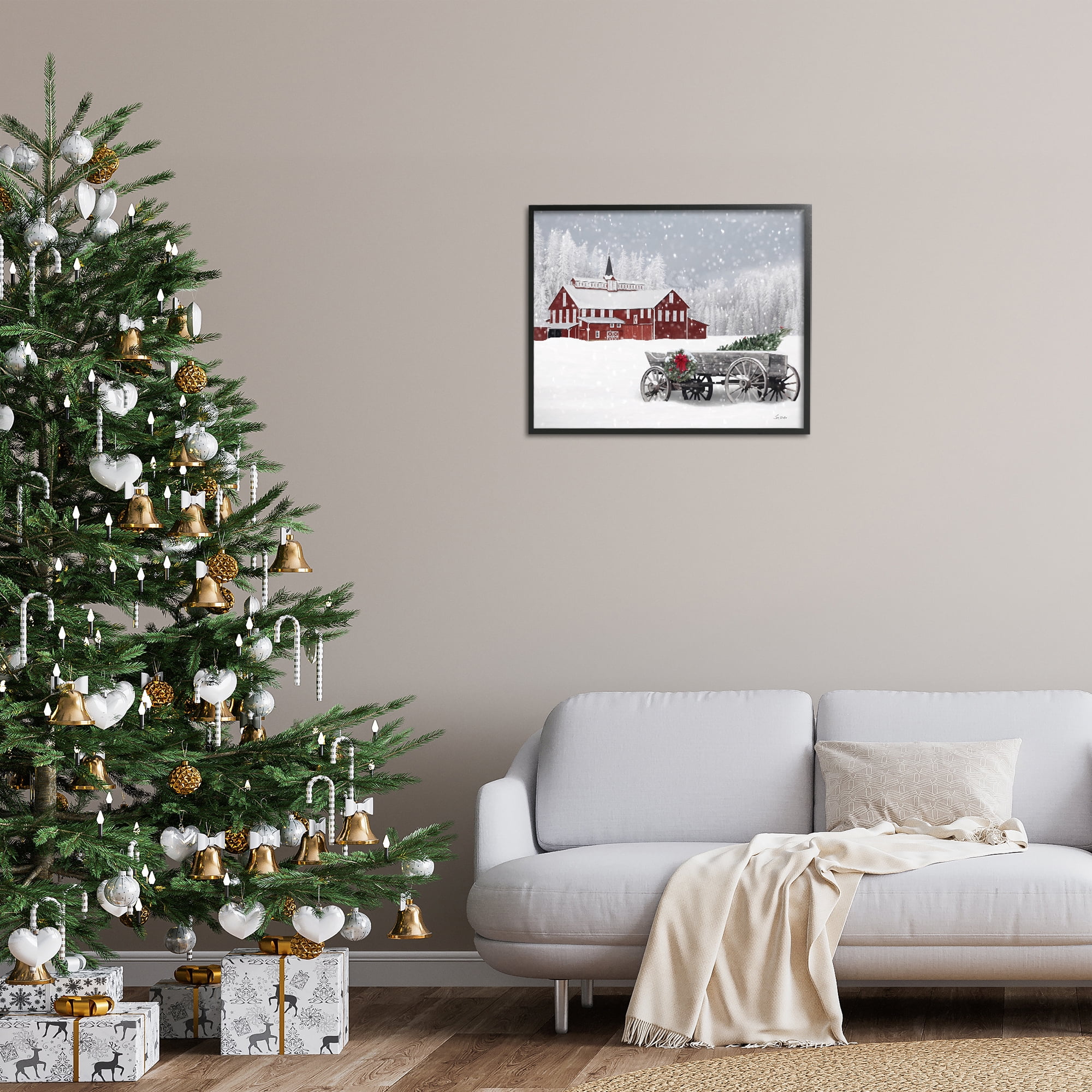 Stupell Industries Winter Wagon Scene Holiday Painting Black Framed Art Print Wall Art, 30 x 24