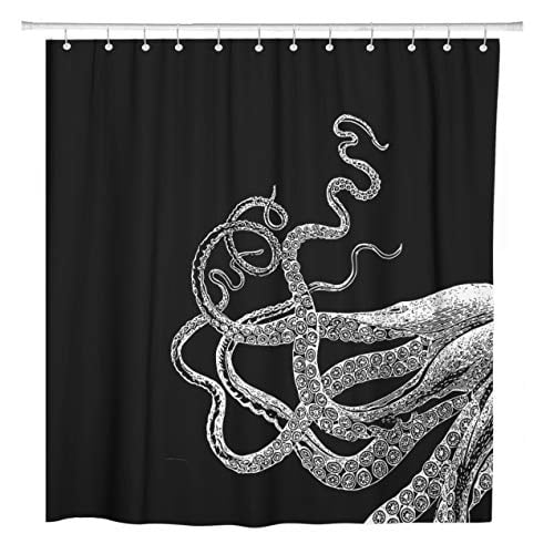 ArtSocket Shower Curtain Animal Vintage Octopus Dark Aquatic Cephalopod Gothic Ocean Sea Home Bathroom Decor Polyester Fabric Waterproof 72 x 72 Inches Set with Hooks 