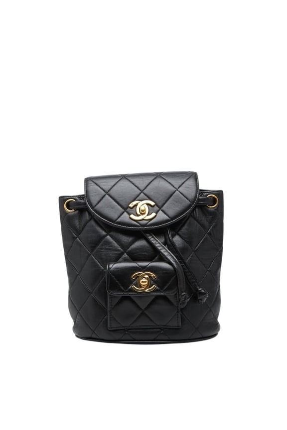 Pre-Owned CHANEL Coco Mark Matelasse Mini Backpack A10177 Black Lambskin Women's