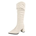 thumbnail image 5 of Slouchy Leather Knee High Boots Women High Block Heel Pointed Toe Pull on Fall Winter Mid Calf Booties, 5 of 5