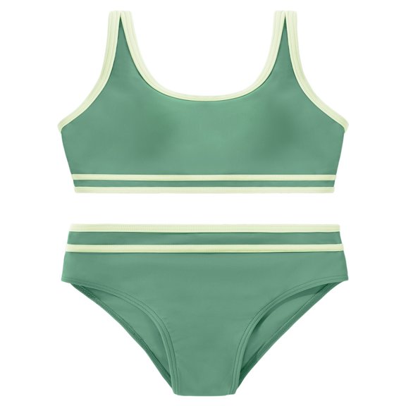 GYRATEDREAM Girl's 2 Piece Swimsuit Sport High Waist Teen Kids Bikini Set Bathing Suit Swimwear for 9-10Y Green