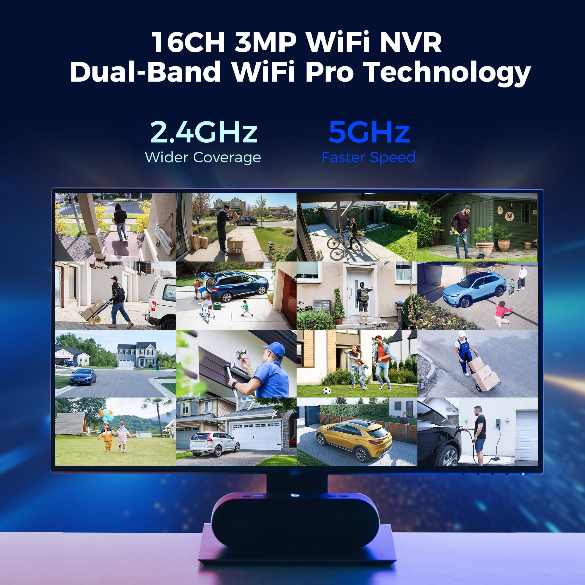 Hiseeu 4Pcs 3MP Wired Wi-Fi Security Camera System,1TB Hard Drive, Color Night Vision , One Way Audio, Motion Alert