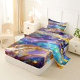 thumbnail image 2 of Castle Fairy Glitter Gold Foil Galaxy Wave Twin Sheets 3pcs,Sparkly Nebula Alcohol Ink Graphic Bedding,Purple Cyan,1 Fitted Sheet,1 Flat Sheet and 1 Pillowcase, 2 of 6