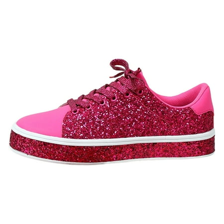 QYZEU Womens Slip On Shoes Comfortable Slip on Shoes for Women Semi Casual Casual Thick Soled Sneakers Fashion Women s Shoes Low Top Lace Up Flat Shoes Hot Pink 41