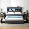 thumbnail image 2 of Costway Queen Size Bed Frame with Led Lights & Charging Station & Modern Upholstered Bed, 2 of 10