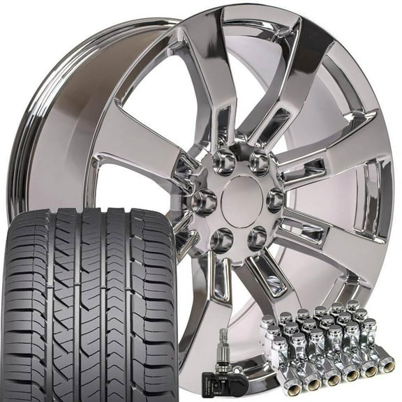 OE Wheels CA82 22 Inch Rims and Tires Fit Escalade Style 6x139.7 22x9 Chrome - Hollander 5409 - Eagle Sport AS 285/45-22 (Set of 4)