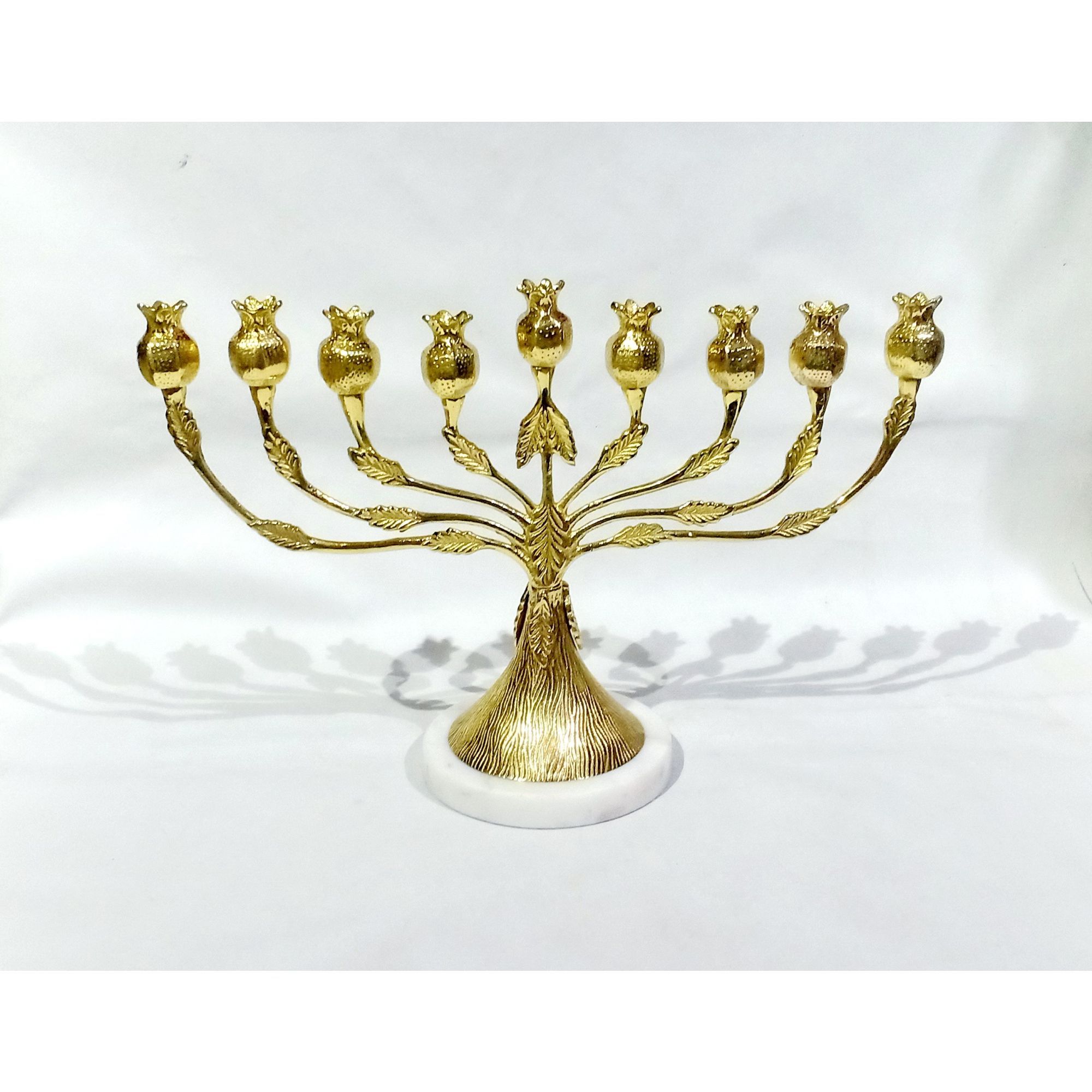 Gold Candle Menorah With Pomegranate Design