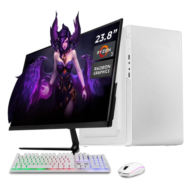 Computadora Escritorio Completa Xtreme PC Gaming AMD Radeon Vega Renoir Ryzen 3 5300G 16GB SSD 500GB Monitor 23.8 75Hz WIFI White juegos casuales, trabajo y estudio
