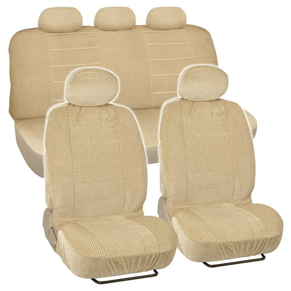 BDK Scottsdale Checkered Cloth Car Seat Covers, 9pc, Front and Rear Full Set, Low Back