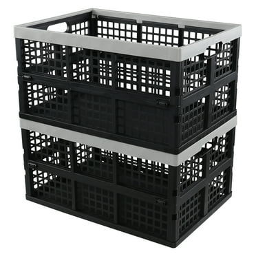 Qqbine 42 Liter Large Stackable Plastic Crate, Collapsible Storage Crate, 2 Packs
