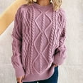 thumbnail image 4 of Htigea Fall Sweaters for Women Cable Knit Crew Neck Long Sleeve Pullover Casual Loose Fit Jumpers Tops Purple S, 4 of 6