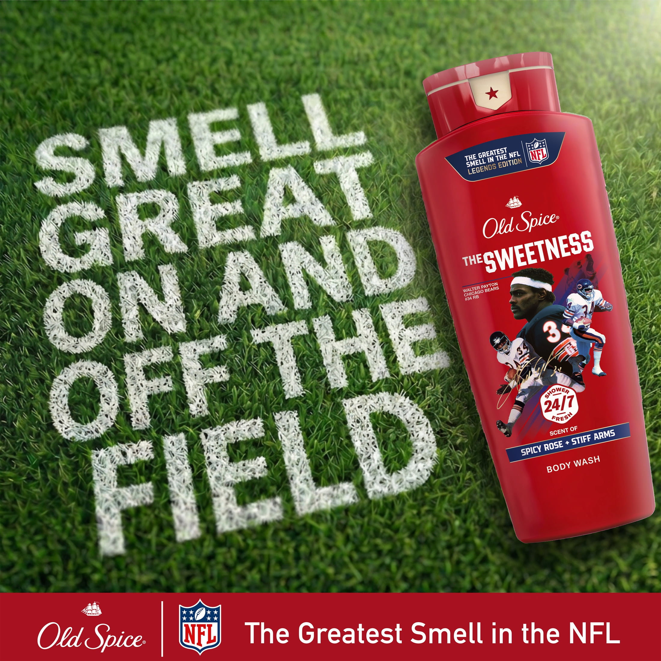 Old Spice Body Wash for Men, NFL Collection, Walter Peyton, Scent of Spicy Rose + Stiff Arms, 24 fl oz