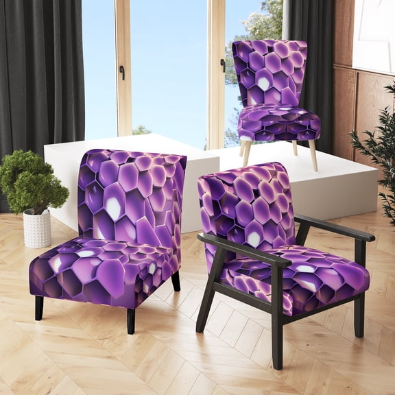 Designart "Violet Geometric Mélange I" Purple Honeycomb Upholstered Accent Chair - Modern Arm Chair For Bedroom