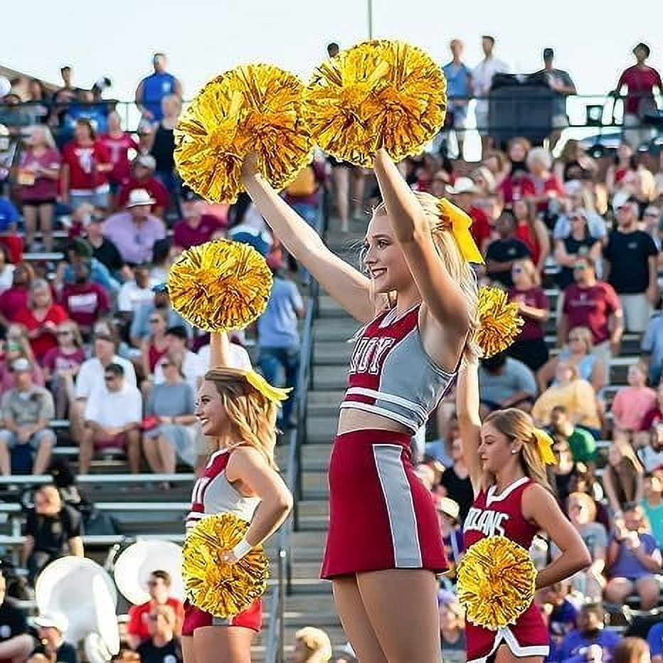 Metallic Cheerleading Pom Poms, 4Pcs Cheerleaders Cheer Pom Poms with Baton Handle, Cheering Squad Hand Flower