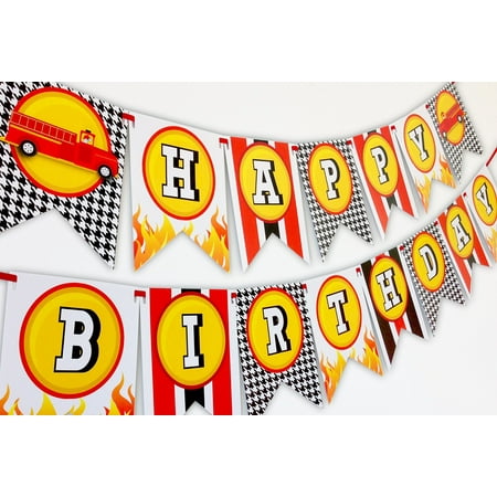 Fireman Party Happy Birthday Banner - Firefighter Party Decorations