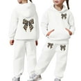 thumbnail image 3 of Shadoumai Girls 2 Pieces Outfits Pink Bow Print Hoodie Pullover Tops Sweatshirt Pants Fall Toddlers Girls Clothing,White(2-3 Years), 3 of 8