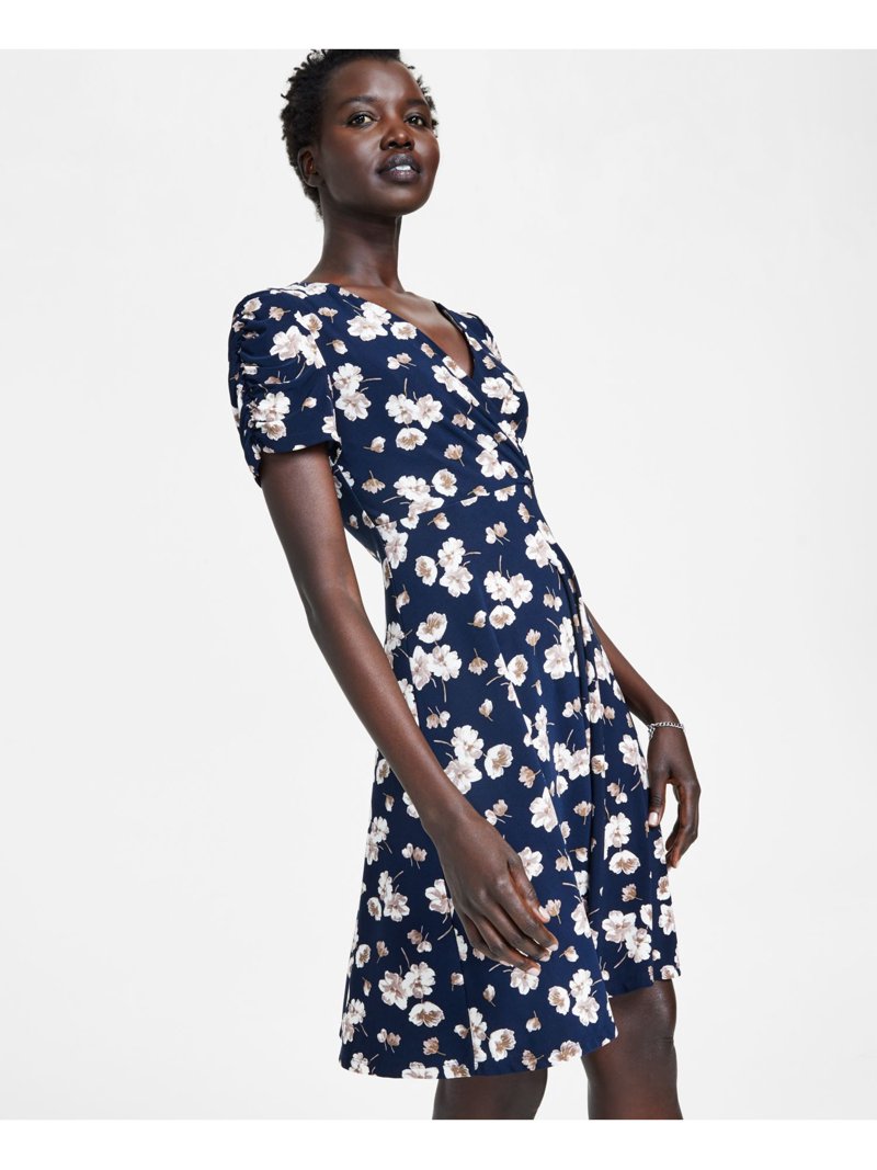 tommy hilfiger casual dresses on sale Tommy Hilfiger Womens Navy Fit and Flare Short Sleeve Dress, Shirred, Petite 12P