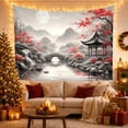 thumbnail image 3 of Red Bridge and East Asian Pavilion Tapestry Wall Hanging, 3 of 7