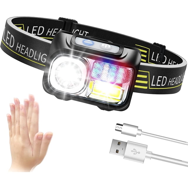 Lampe Frontale à DEL Rechargeable, Torche Frontale Étanche et Puissante avec 9 Modes d'Éclairage Réglables, Lampes Frontales Adaptées aux Enfants et aux Adultes pour la Pêche, le Camping, le Cyclisme