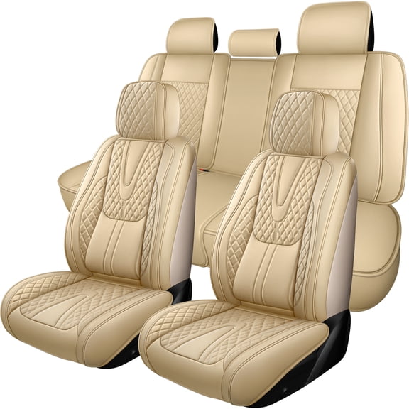 Fit for Chevrolet Trailblazer 2024 Seat Cover, Beige Car Seat Covers, Faux Leather 5 Piece Full Set With Lumbar Support Beautify Interior, Protect Car Seats